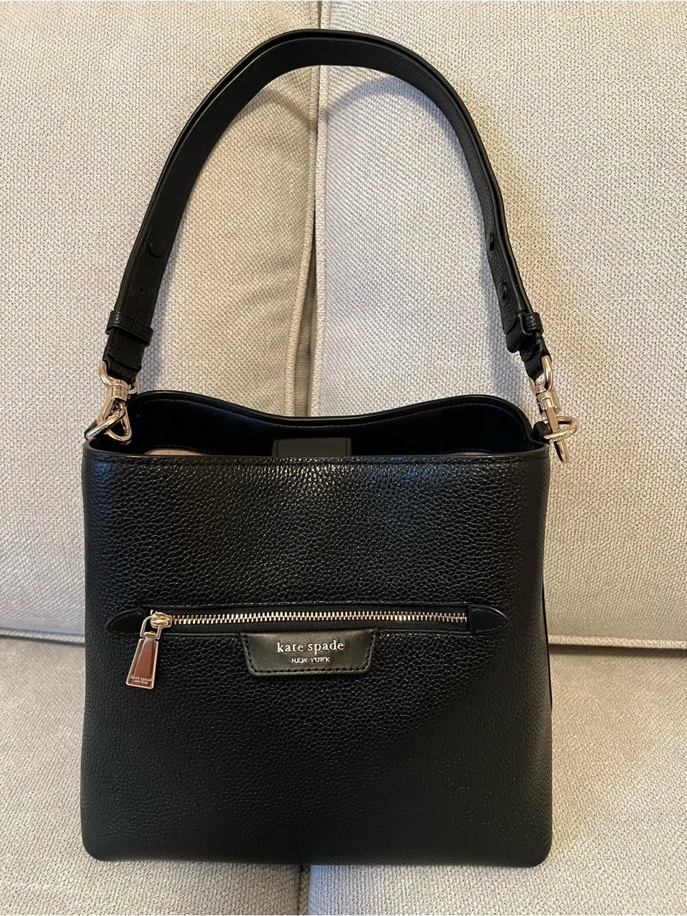kate spade Black Pebbled Leather Shoulder Bag with Front Zip